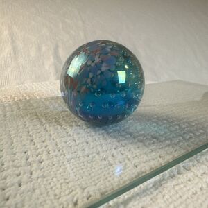 92 GES Glass Eye Studio Iridescent Plume Bullicante Art Glass Paperweight Signed